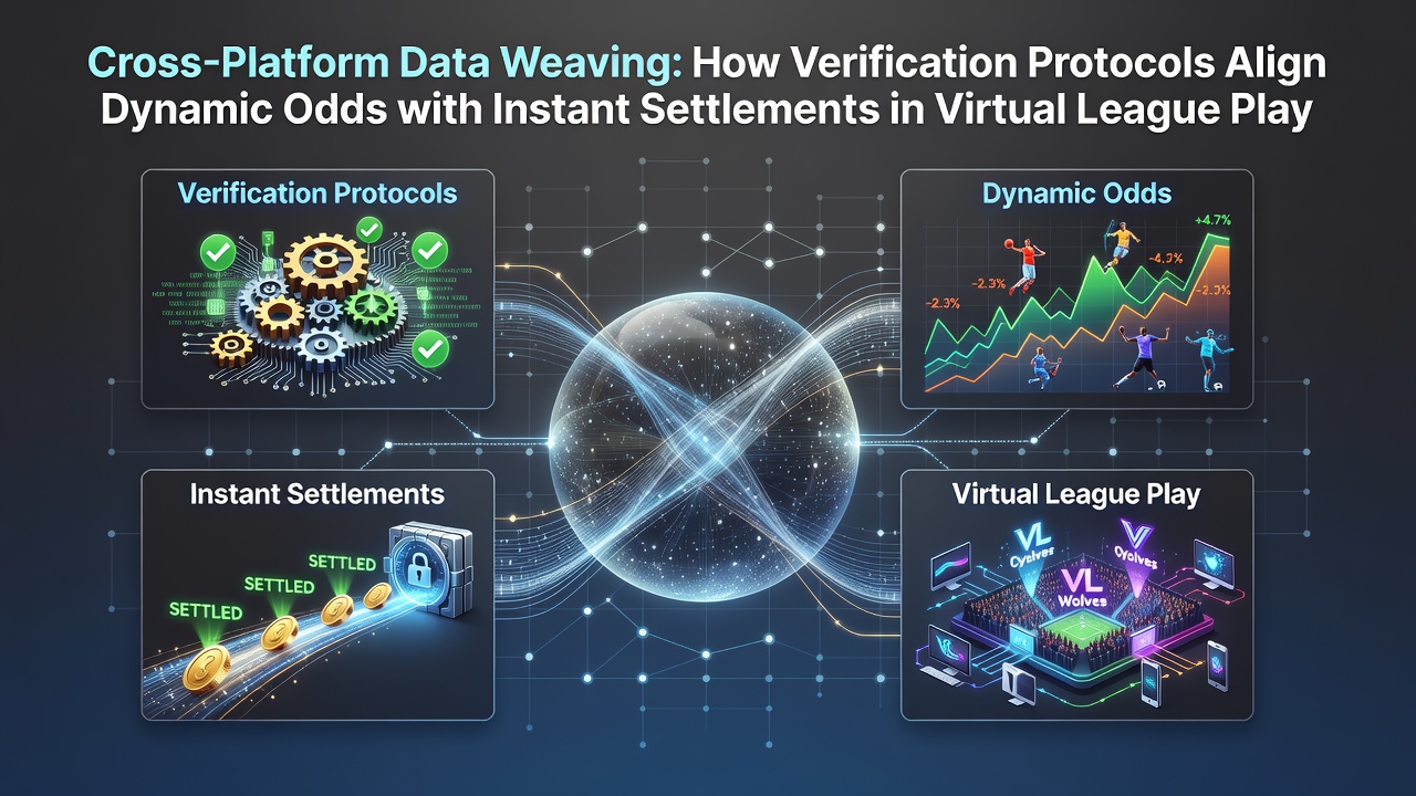 Cross-platform data integration across virtual league platforms showing verification layers and real-time synchronization