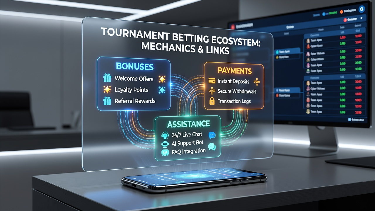 Support dashboard showing linked bonus redemptions, payment logs, and live assistance tickets for mobile tournament users