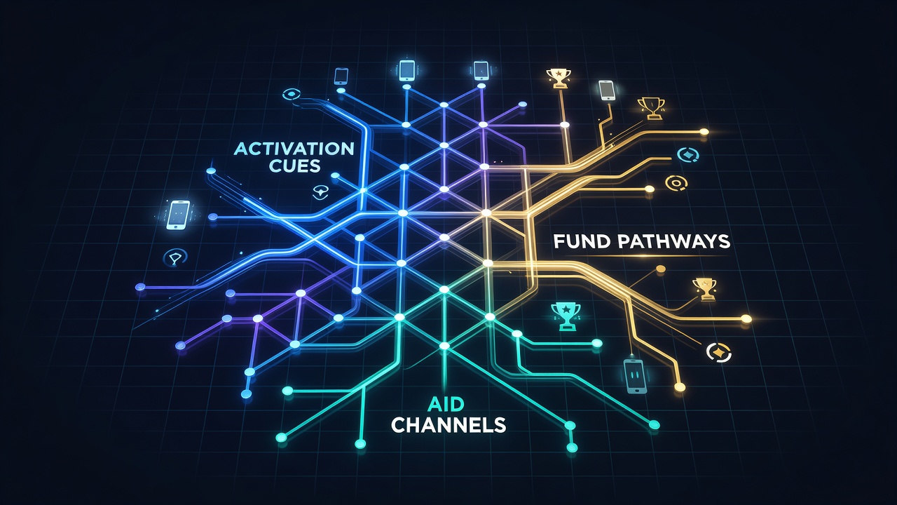 Diagram showing interconnected reward activation systems and fund flow networks in mobile tournament platforms