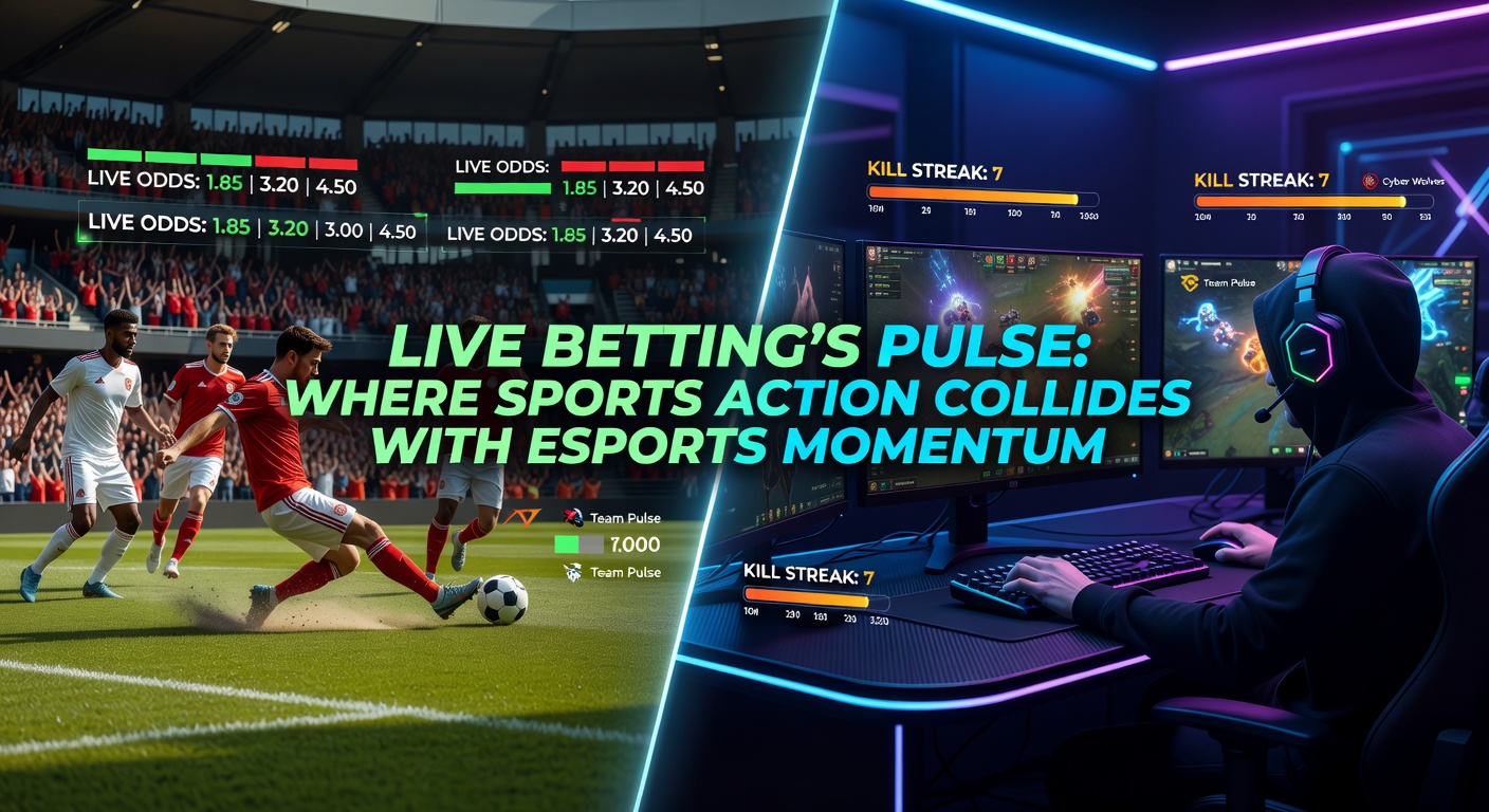 Close-up of a bettor's screen displaying live odds for an ongoing esports match alongside a parallel NFL game, with graphs showing real-time line movements