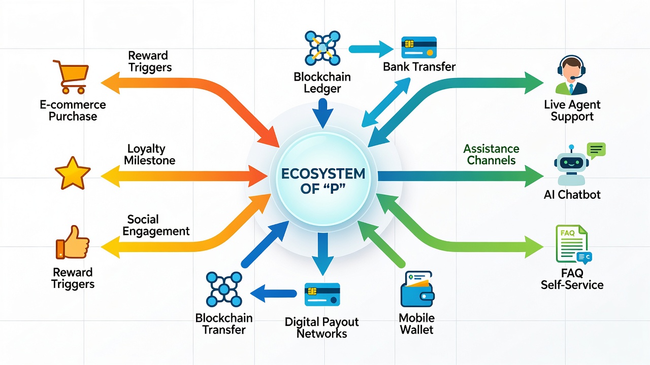 Diagram illustrating connections between reward systems, digital payments, and customer support in mobile gaming platforms