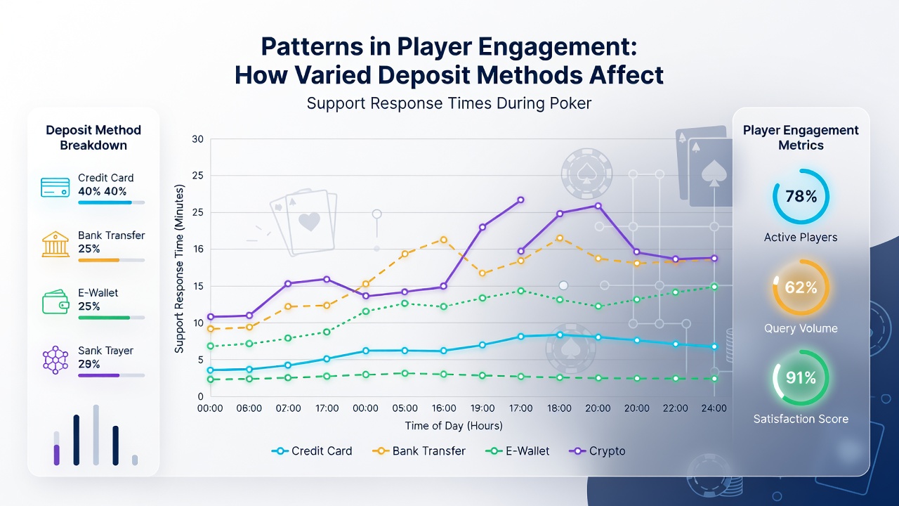 Support dashboard displaying response time analytics segmented by deposit type during poker tournaments