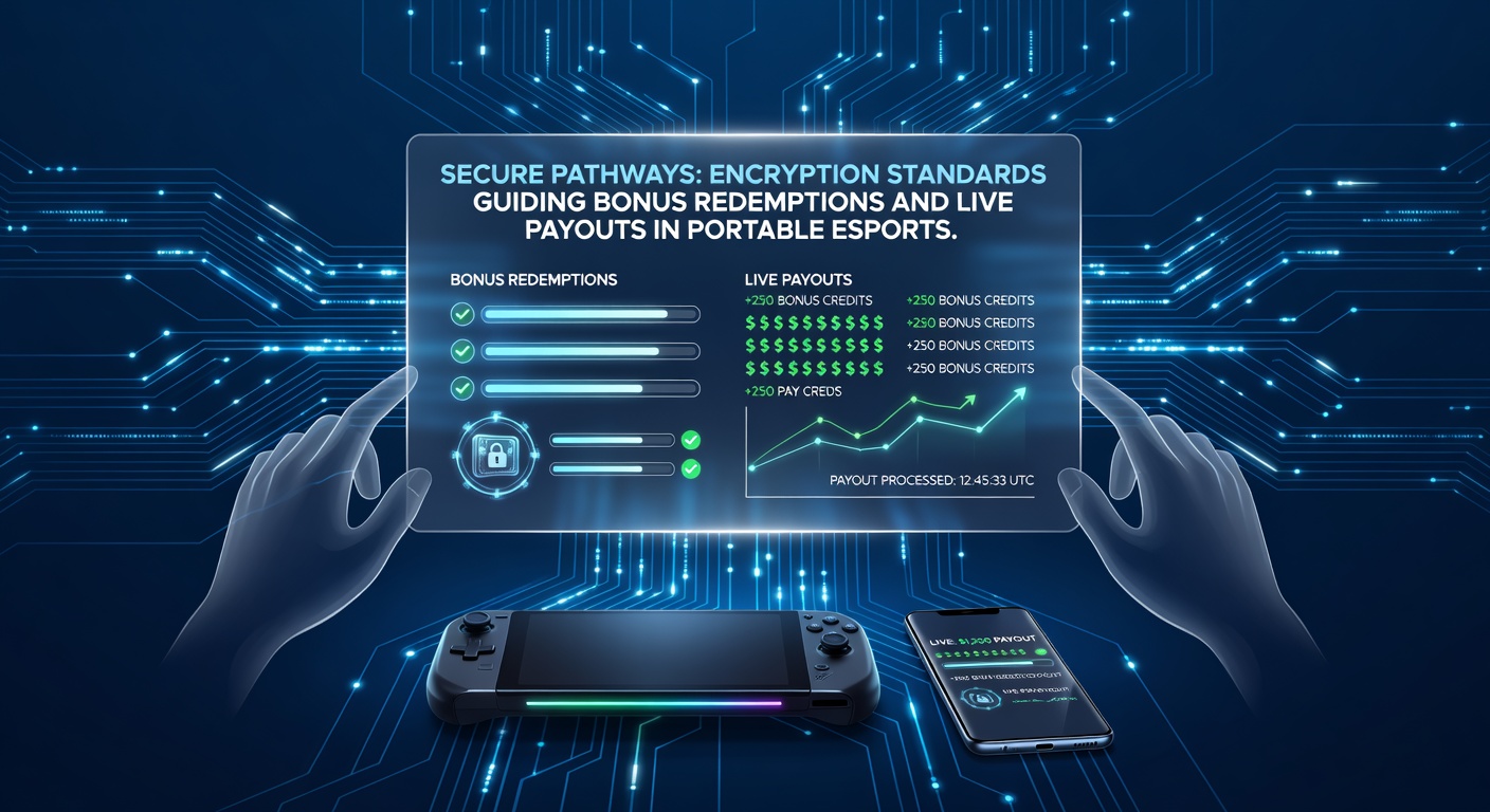 Mobile device displaying secure esports payout interface with encryption indicators