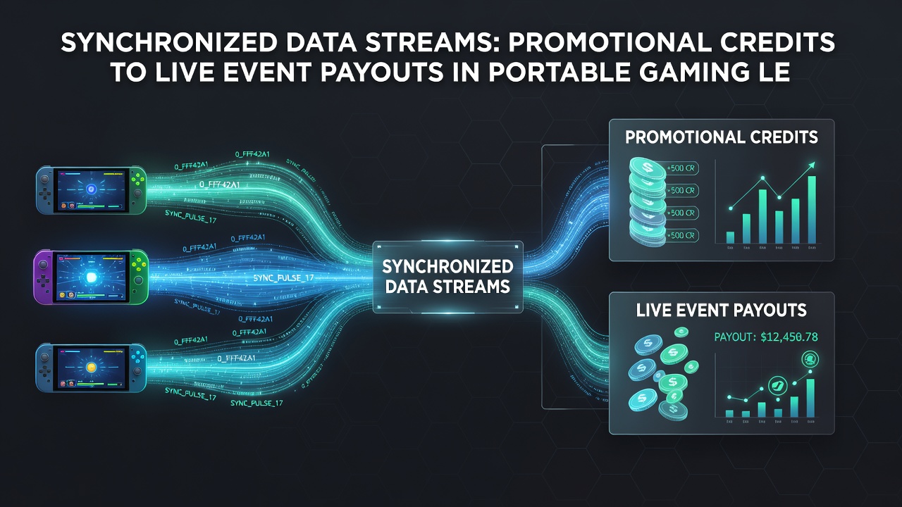 Illustration of synchronized data streams linking promotional credits with live payouts in mobile gaming environments