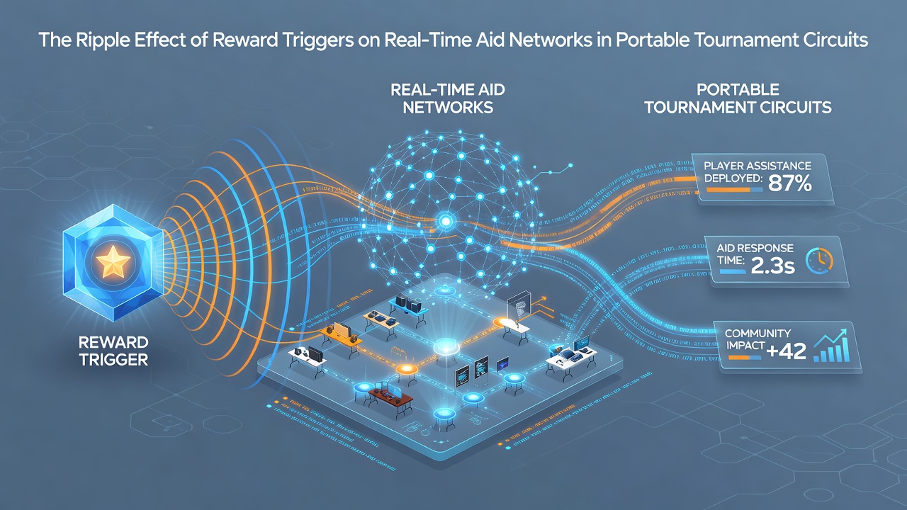Support dashboard showing synchronized reward triggers payment flows and assistance tickets in a mobile esports setting